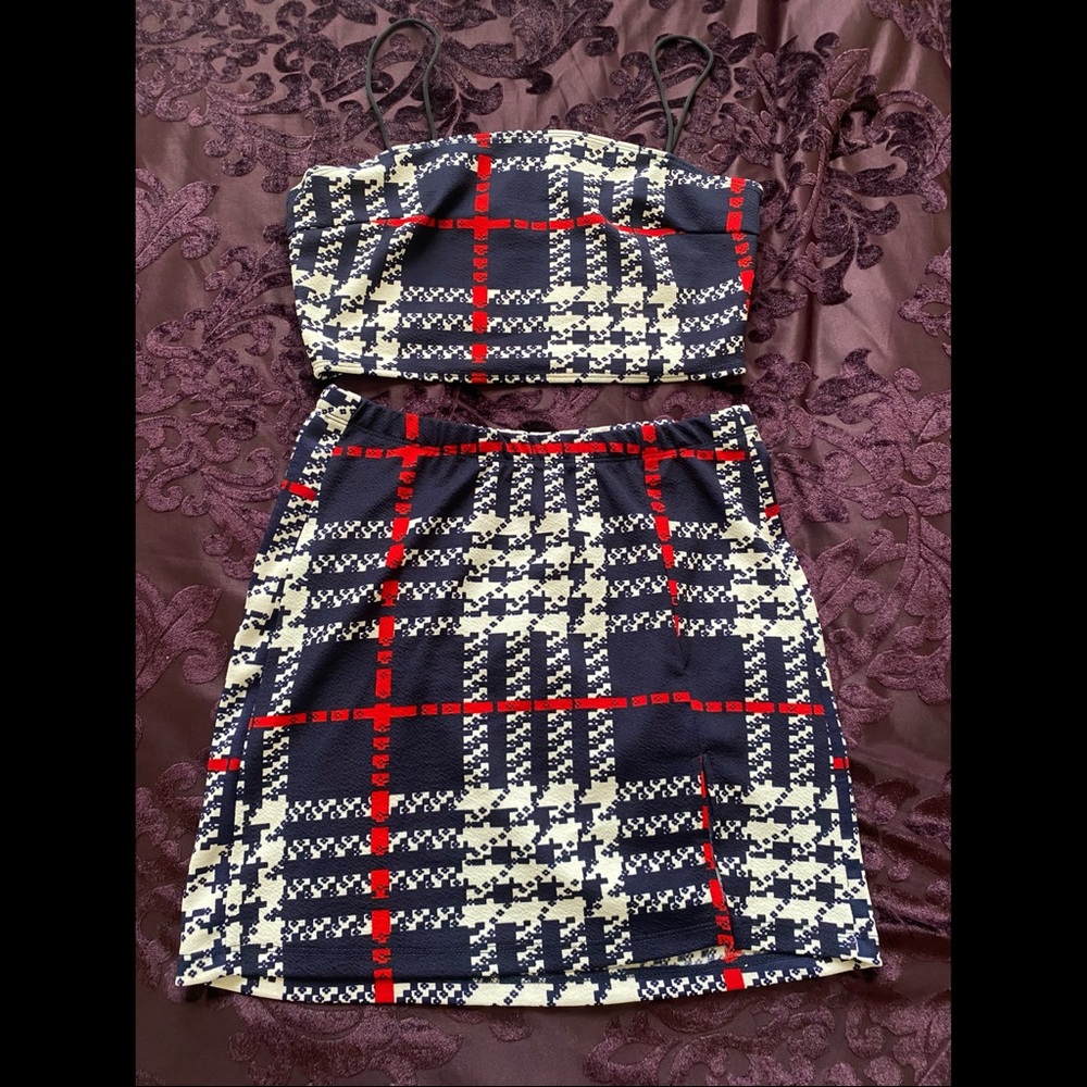 Shein black checks blouse and skirt